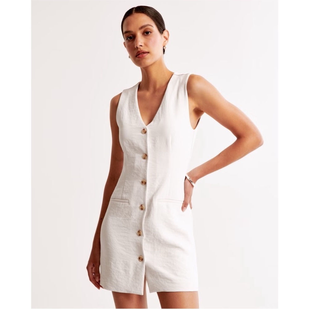 ABERCROMBIE & FITCH White Sleeveless Button-Front Mini Dress
